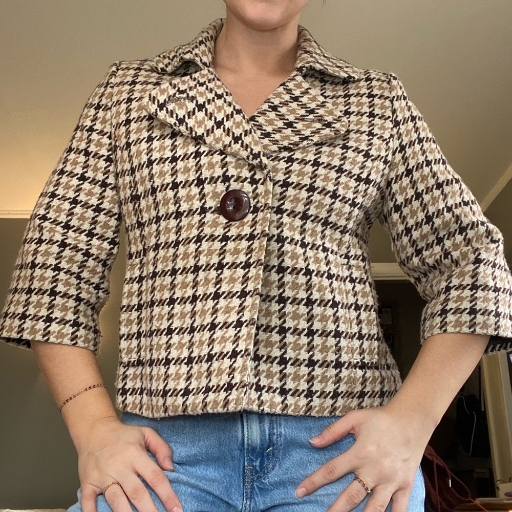 Vintage Houndstooth Patterned Jacket W/ Quarter L… - image 1